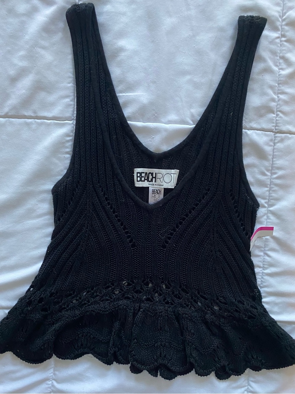 Beach Riot Black Knit Peplum Top with Scoop Neck New